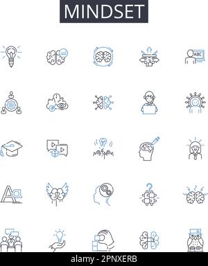 Mindset line icons collection. Attitude, Perspective, Outlook, Philosophy, Belief system, Mentality, Worldview vector and linear illustration Stock Vector