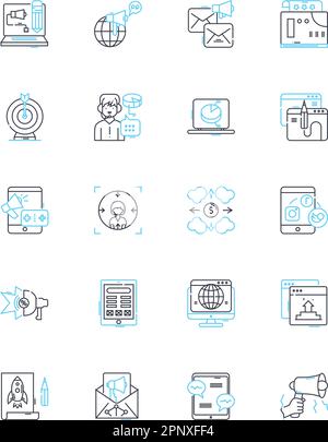 Promotional campaign linear icons set. Branding, Advertising, Marketing, Promotion, Contest, Giveaway, Sweepstakes line vector and concept signs Stock Vector