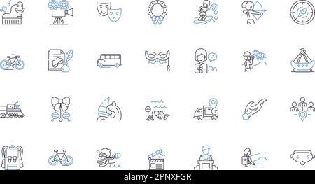 Amusing diversions line icons collection. Trivia, Puzzles, Games, Comics, Riddles, Jokes, Fun vector and linear illustration. Laughter,Humor Stock Vector