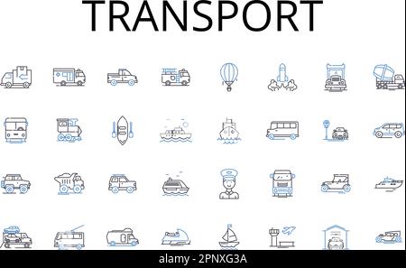 Transport line icons collection. Movement, Carriage, Conveyance ...