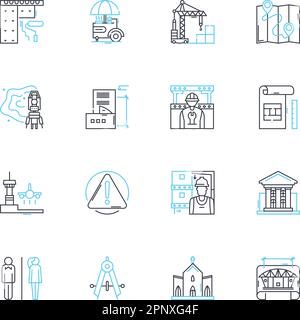 Architecture linear icons set. Design, Structure, Construction, Modernism, Esthetics, Materials, Engineering line vector and concept signs. Form,Space Stock Vector