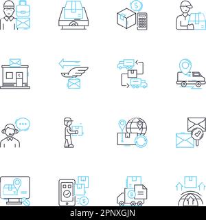 Parcel linear icons set. Delivery, Shipping, Mail, Package, Courier, Post, Shipment line vector and concept signs. Box,Container,Tracking outline Stock Vector
