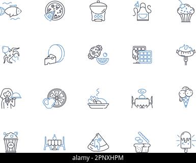Repast line icons collection. Buffet, Banquet, Cuisine, Dinner, Feast, Food, Gourmet vector and linear illustration. Lunch,Meal,Plate outline signs Stock Vector