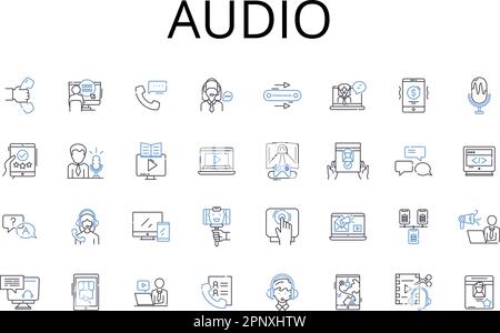 Audio line icons collection. Sound, Music, Melody, Noise, Rhythm, Tune, Sonar vector and linear illustration. Acoustic,Sonic,Clang outline signs set Stock Vector