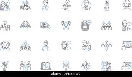 Young adults line icons collection. Millennials, Ambitious, Empowered, Tech-savvy, Adventurous, Independent, Determined vector and linear illustration Stock Vector