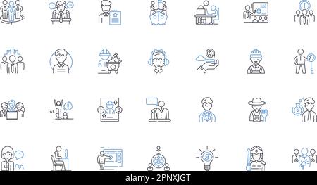 Line of work line icons collection. Construction, Engineering, Marketing, Management, Design, Hospitality, Accounting vector and linear illustration Stock Vector