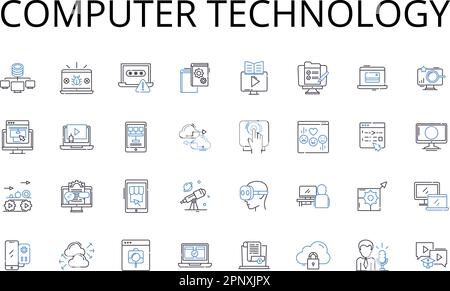 Computer technology line icons collection. Information technology, Digital innovation, Electronic advancement, Technological progress, Cyber space Stock Vector