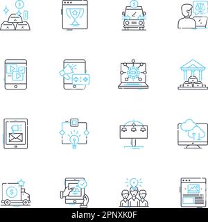 Advertising awareness linear icons set. Awareness, Advertising, Perception, Branding, Messaging, Exposure, Communication line vector and concept signs Stock Vector