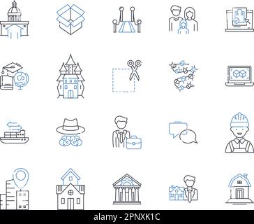 Neighborhood parcel service line icons collection. Delivery, Parcel, Neighbors, Community, Courier, Fast, Reliable vector and linear illustration Stock Vector