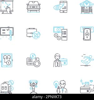 Capital management linear icons set. Investment, Assets, Strategy, Returns, Allocation, Portfolio, Equity line vector and concept signs. Risk Stock Vector