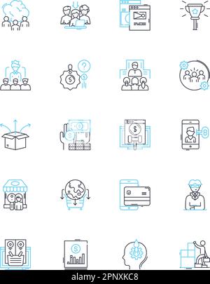 Digital agency linear icons set. Innovation, Creativity, Marketing, Strategy, Design, Development, Analytics line vector and concept signs. Solutions Stock Vector