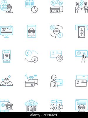 Cryptocurrency exchange linear icons set. Bitcoin, Ethereum, Ripple, Trading, Blockchain, Altcoins, Wallet line vector and concept signs. Fees Stock Vector
