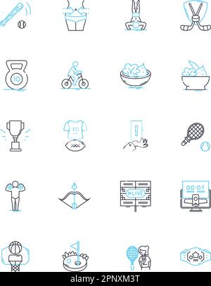 Exercise linear icons set. Fitness, Health, Workouts, Cardio, Strength, Endurance, Sweat line vector and concept signs. Yoga,Pilates,Running outline Stock Vector