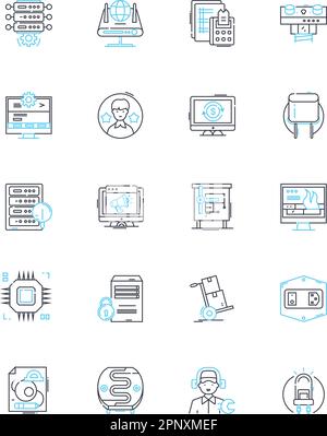Data intelligence linear icons set. Analytics, Insights, Predictions, Trends, Visualization, Algorithms, Machine learning line vector and concept Stock Vector