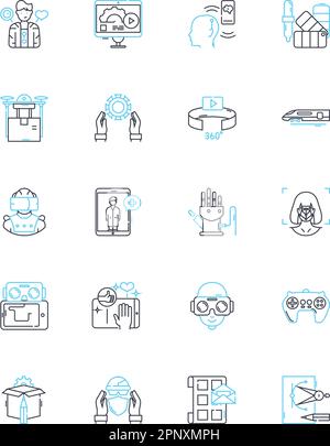 Digital systems linear icons set. Automation, Cloud, Code, Connectivity, Cybersecurity, Data, Decryption line vector and concept signs. Encryption Stock Vector