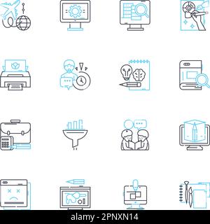 Operations manual linear icons set. Standardization, Guidelines, Procedures, Processes, Documentation, Policies, Protocols line vector and concept Stock Vector