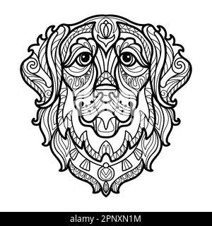 Abstract dog with decorative ornaments and doodle elements. Close up Golden retriever dog head. Vector illustration. For adult antistress coloring pag Stock Vector