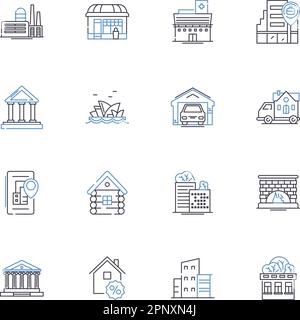 Income properties line icons collection. Investments, Cashflow, Rental, Landlord, Tenants, Property, Equity vector and linear illustration. Mortgage Stock Vector