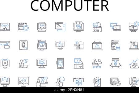 Computer line icons collection. Laptop, Desktop, Machine, Workstation, Processor, System, Device vector and linear illustration. Technology,PC,Server Stock Vector