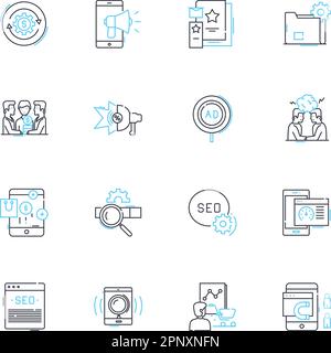 Brand building linear icons set. Strategy, Positioning, Identity, Reputation, Consistency, Messaging, Engagement line vector and concept signs. Trust Stock Vector