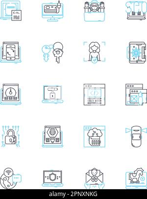 Web universe linear icons set. Connectivity, Interactivity, Accessibility, Integration, Innovation, Globalization, Virality line vector and concept Stock Vector