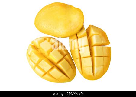 Fresh Yellow ripen Mango with leaf isolated Stock Photo