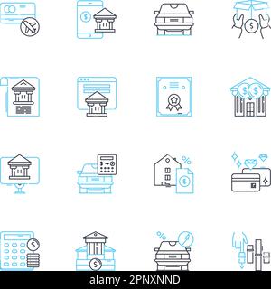 Cryptocurrency exchange linear icons set. Bitcoin, Ethereum, Ripple, Trading, Blockchain, Altcoins, Wallet line vector and concept signs. Fees Stock Vector
