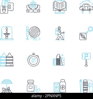 Tech Talks linear icons set. Innovations, Experts, Technology, Ideas, Solutions, Trends, Gadgets line vector and concept signs. Future,Inspiration Stock Vector