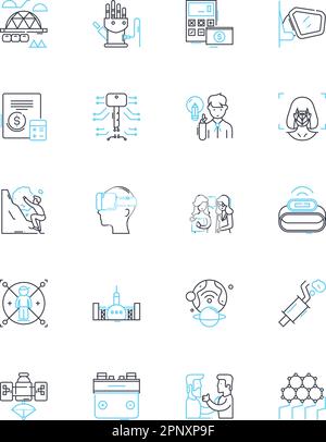 Cryptocurrency Trading - CryptoTrade linear icons set. Blockchain, Bitcoin, Altcoin, Wallet, Exchange, Trading, Mining line vector and concept signs Stock Vector