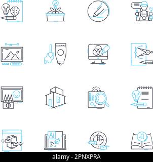 Graphic artist linear icons set. Creativity, Design, Illustration, Visual, Color, Typography, Adobe line vector and concept signs. Sketching,Logo Stock Vector