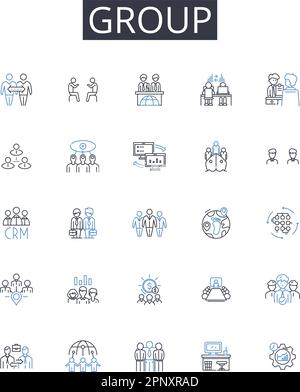 Group line icons collection. Pair, Crowd, Team, Class, Bunch, Company, Squad vector and linear illustration. Gang,Posse,Assembly outline signs set Stock Vector