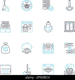 Shielding linear icons set. Protection , Armor , Screen , Barrier , Defence , Cover , Refuge line vector and concept signs. Shelter ,Bulwark Stock Vector