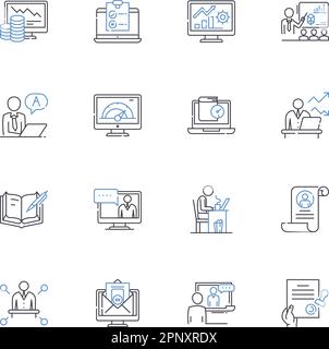 Training and development line icons collection. Growth, Learning, Coaching, Education, Motivation, Knowledge, Improvement vector and linear Stock Vector