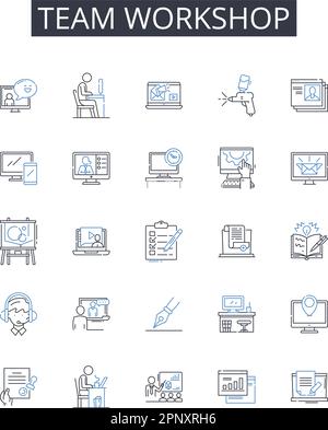 Team workshop line icons collection. Group brainstorm, Joint venture, Collective effort, Mutual collaboration, Partner meeting, Coordinated action Stock Vector
