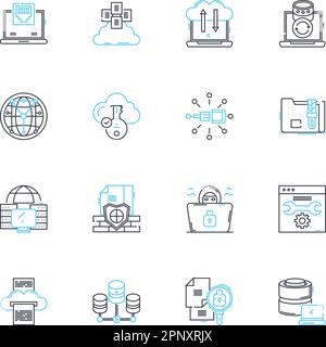 Web data linear icons set. Scraping, Crawling, Harvesting, Extraction, Parsing, Analysis, Mining line vector and concept signs. Transforming Stock Vector