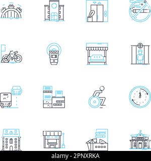 Municipality linear icons set. Governance, Services, Infrastructure, Planning, Development, Growth, Sustainability line vector and concept signs Stock Vector