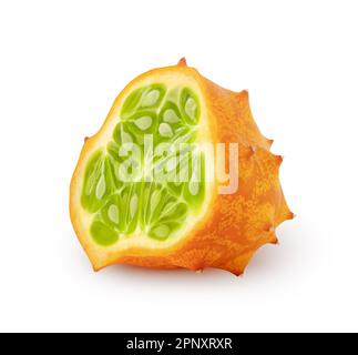 Isolated kiwano. Half of kiwano melon fruit isolated on white background with clipping path Stock Photo