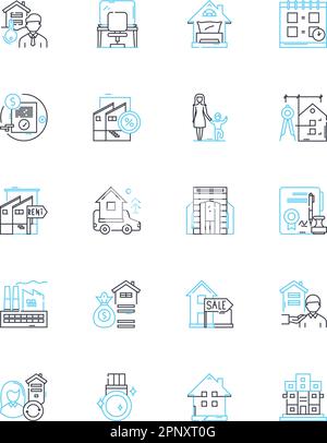Retail territory linear icons set. Sales, Merchandise, Inventory, Customers, Brands, Competition, Marketing line vector and concept signs. Promotions Stock Vector