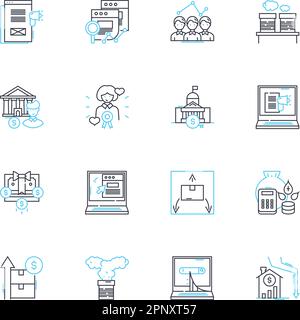 Trade slump linear icons set. Downturn, Recession, Decline, Stagnation ...