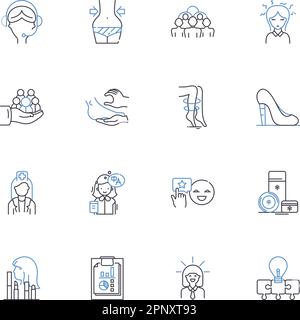 Lady-owned enterprises line icons collection. Empowered, Independent, Entrepreneurial, Innovative, Ambitious, Tenacious, Resourceful vector and linear Stock Vector