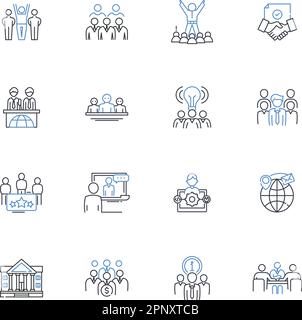 Service format line icons collection. Online, In-person, Teleconference, Video, Ph, Webinar, Workshop vector and linear illustration. Seminar,Group Stock Vector