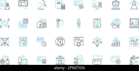 Investment market linear icons set. Diversification, Portfolio, Volatility, Returns, Assets, Securities, Bonds line vector and concept signs Stock Vector