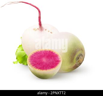 Cut of watermelon radish isolated on white background with clipping path Stock Photo