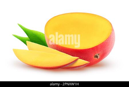 Isolated sliced mango. Half of mango fruit and slices isolated on white background with clipping path Stock Photo