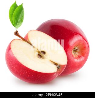 Isolated apples. Whole and sliced red apple fruit with isolated on white, with clipping path Stock Photo
