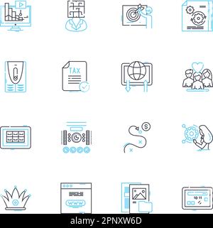 Virtual commerce linear icons set. E-commerce, Webstore, Shopping, Online, Marketplaces, Transactions, Digital line vector and concept signs. Cyber Stock Vector