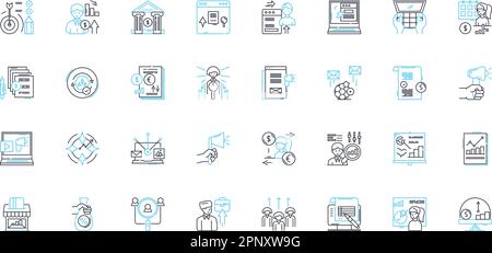 Economics linear icons set. Inflation, Recession, Supply, Demand, Market, Capital, Wealth line vector and concept signs. Investment,Interest,Trade Stock Vector