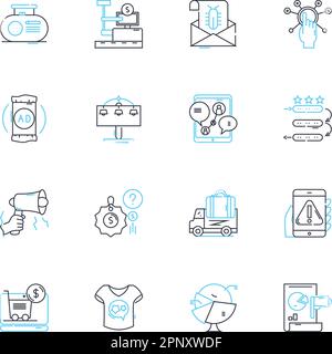 Merchandise trade linear icons set. Import, Export, Trade, Tariff, Customs, Free trade, Balance line vector and concept signs. Surplus,Deficit Stock Vector