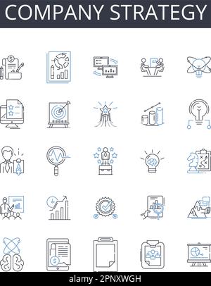 Company strategy line icons collection. Marketing plan, Business model, Sales approach, Product design, Brand identity, Market research, Competitive Stock Vector