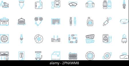 Automobile workshop linear icons set. Mechanic, Diagnostics, Repair, Service, Maintenance, Garage, Inspection line vector and concept signs. Oil Stock Vector